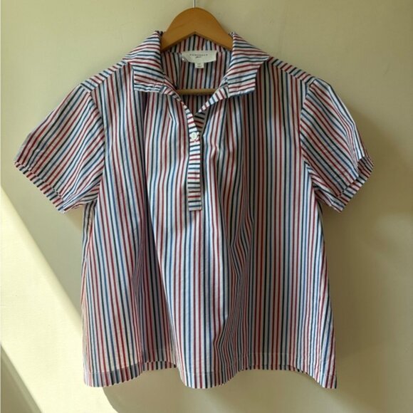 Tuckernuck Cute Cotton Striped Popover Short Sleeve Button Down Shirt Top SZ XS - Picture 6 of 12